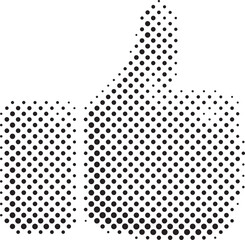 halftone thumb up icon with dots on white background
