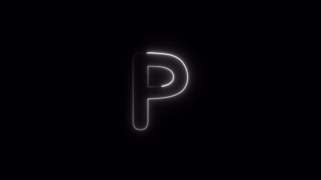 Letter P Text Animation, White Glowing Outline Typography, P Single English Alphabet Character with Transparent Background in 4K