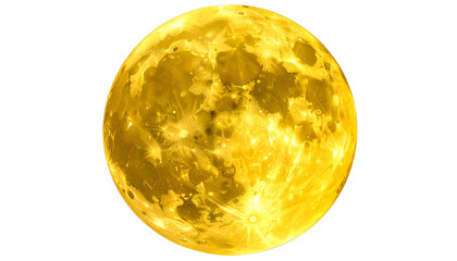 A brightly lit, golden orb resembling the moon with detailed surface features