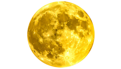 A brightly lit, golden orb resembling the moon with detailed surface features