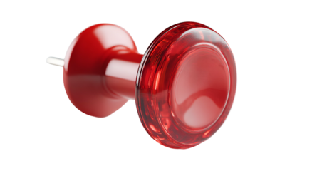 Macro shot of a shiny, translucent red pushpin against a black background