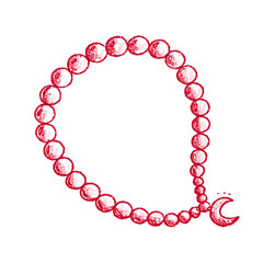 Obraz premium String of red beads forms circular shape with crescent moon charm at end, creating sense of elegance and style. beads are glossy and uniform in size, enhancing overall aesthetic