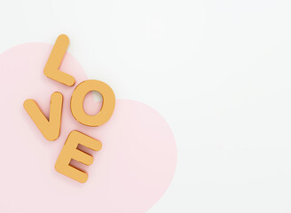 gold LOVE typography with pink heart on white background.