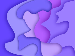Abstract purple layered background with smooth organic liquid shapes and soft shadows. Modern minimalist design suitable for branding, presentations, web design, and creative projects.