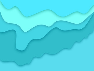Abstract blue paper cut layered background with flowing wave shapes and soft shadows. Modern minimalist design suitable for branding, presentations, web design, and creative projects.
