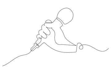 Obraz premium Singing mic one line drawing with isolated on a white background