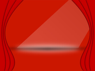 Abstract red stage background with podium platform and curtain-like waves. Modern elegant design suitable for product display, presentations, events, branding, and creative projects.