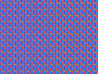 Colorful geometric seamless pattern with repeating shapes in blue, red, and yellow tones. Modern decorative design suitable for textiles, wallpapers, packaging, backgrounds, and creative projects.