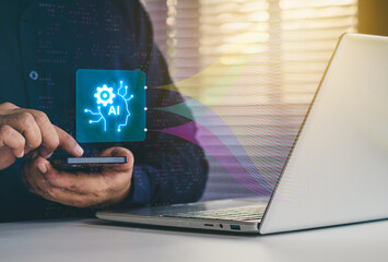 AI data analytics. Business data insights. Businessman use artificial intelligence AI technology for enhanced work efficiency data analysis. Big data technology and data science. complex information