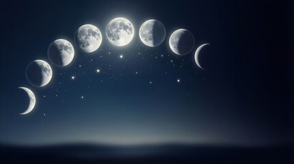 The mesmerizing cycle of the moon phases illuminated in a deep, starry night sky