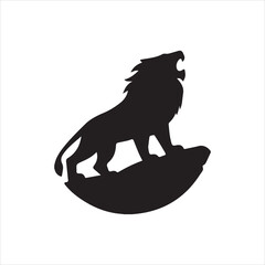 Silhouette roaring lion standing on rock formation Vector illustration
