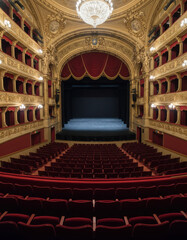 Grand Interior Perspective of a Lavish Opera House Auditorium with Red Velvet Seating