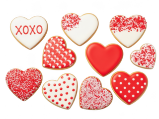 Valentine's day heart cookies assortment isolated on transparent background