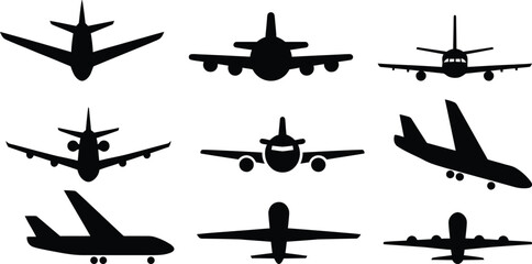 Collection of different airplane silhouettes