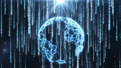 Digital representation of earth with binary code and network connections - Powered by Adobe