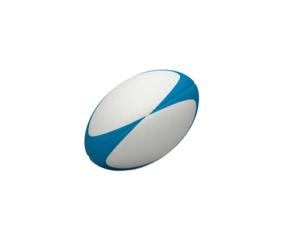 White and blue rugby ball for sports game isolated on transparent background