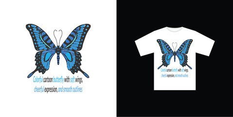 Vector colorful cartoon butterfly t-shirt design fully editable high quality