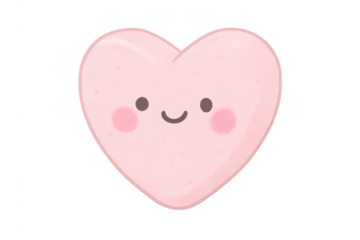 Kawaii pink heart smiling face on transparent background