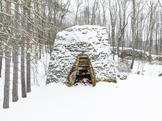 Abandoned iron blast furnace in Appalachia - Snowy winter scene - West Virginia