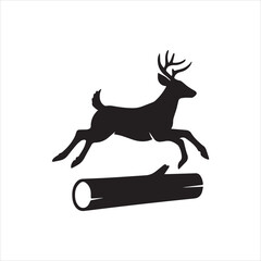  Reindeer jumping over log obstacle flat design Silhouette Vector
