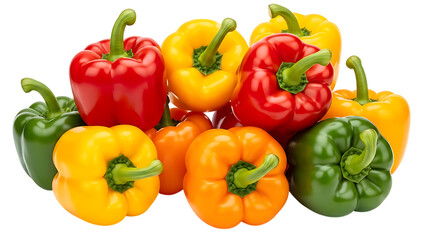 Collection of Colorful Bell Peppers Grouped Together Red Green Orange and Yellow Capsicum Isolated on White
