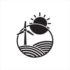  Silhouette windmill energy sun landscape renewable resource flat design Vector illustration