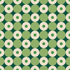 Geometric Retro Circle Pattern with Green and Beige Colors Seamless Repeat