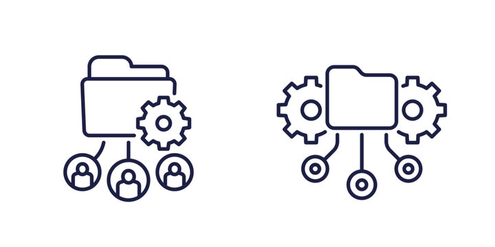 active directory line icons with users and folder