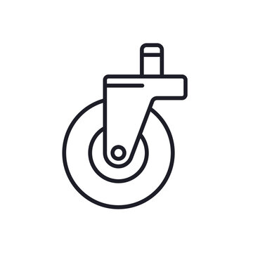 caster wheel icon on white, line vector