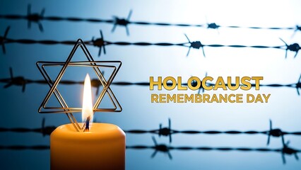 Holocaust remembrance day with a candle and star of david symbol