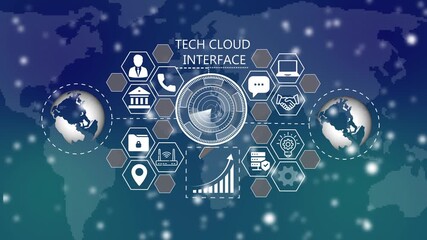 Global Tech Cloud Interface Network Connectivity technology Digital Security business concept 4k Animation video.  - Powered by Adobe
