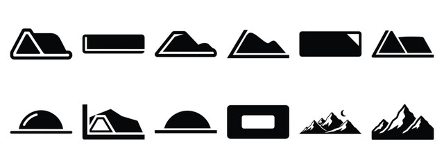 Minimalist black silhouette of a landscape mode vector icon set.