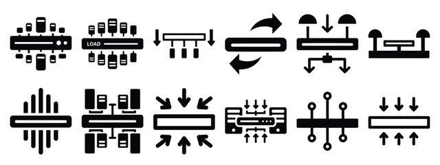 Minimalist black silhouette of a load balance vector icon set.