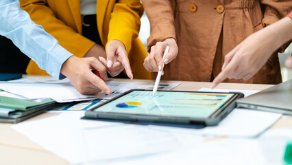 Group of business people having a meeting or brainstorming and planning work together as a team and present ideas at boardroom.financial statistical data,Brainstorm,planning,briefing activity concept