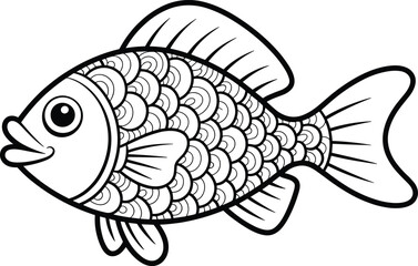 PrintDetailed fish line art illustration with ornate scales, decorative aquatic animal drawing for coloring book pages, sea life vector, drawing. © Itz Mehedi's World