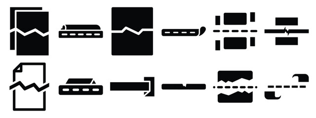 Minimalist black silhouette of a page break vector icon set.