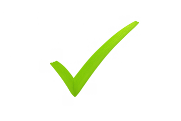 Green check mark symbol indicating approval, success, completion, confirmation, and verification on a transparent background
