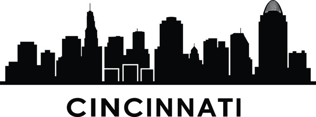 PrintCincinnati Ohio city skyline silhouette featuring Great American Ball Park and Queen City Square skyscraper vector illustration for travel and tourism, © Creatives World