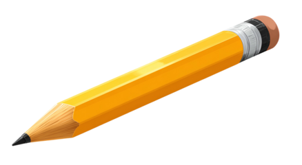 Yellow wooden writing utensil with a sharp tip, eraser, and metal band