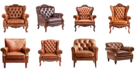 Collection of luxurious leather armchair: Showcasing a range of elegant leather armchairs, each exudes timeless sophistication and comfort, capturing the essence of classic design.