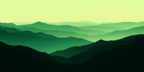 Abstract Serene silhouette of verdant mountain ranges fading into the atmospheric perspective. A panorama of undulating peaks, creating a stunning visual symphony.