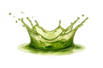 Green liquid splash crown forming on transparent background showing refreshing fluid movement