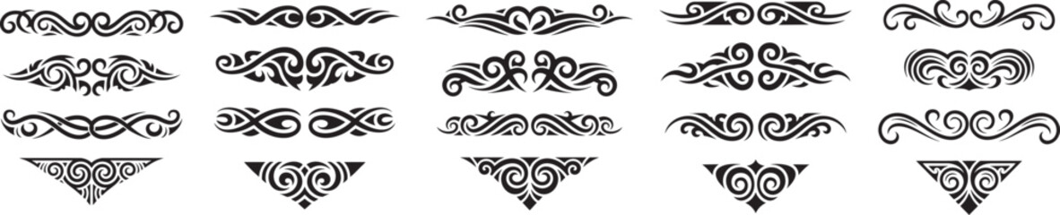 ornamental decorative divider and flourish set in black and white vintage scroll style