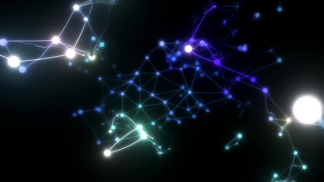 Neon Outline Network Graph: Nodes Connected by Glowing Edges, Glowing neon outline of a network graph