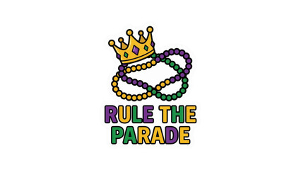 Mardi Gras Sticker Design A colorful Mardi Gras sticker design on transparent background with beads and crown