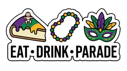 Mardi Gras sticker design elements on transparent background for festive use