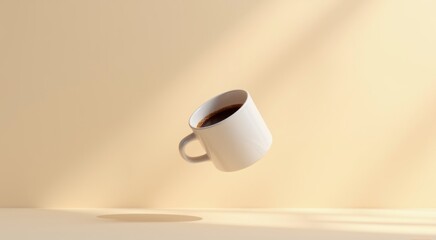Coffee cup that is flying in the air