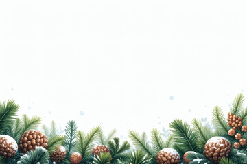 Snowy pine and fir foliage on pure white background
