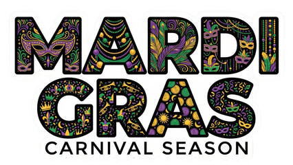 Mardi Gras Sticker Design A colorful Mardi Gras sticker design on transparent background for carnival season