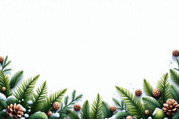 Evergreen winter foliage footer border on white